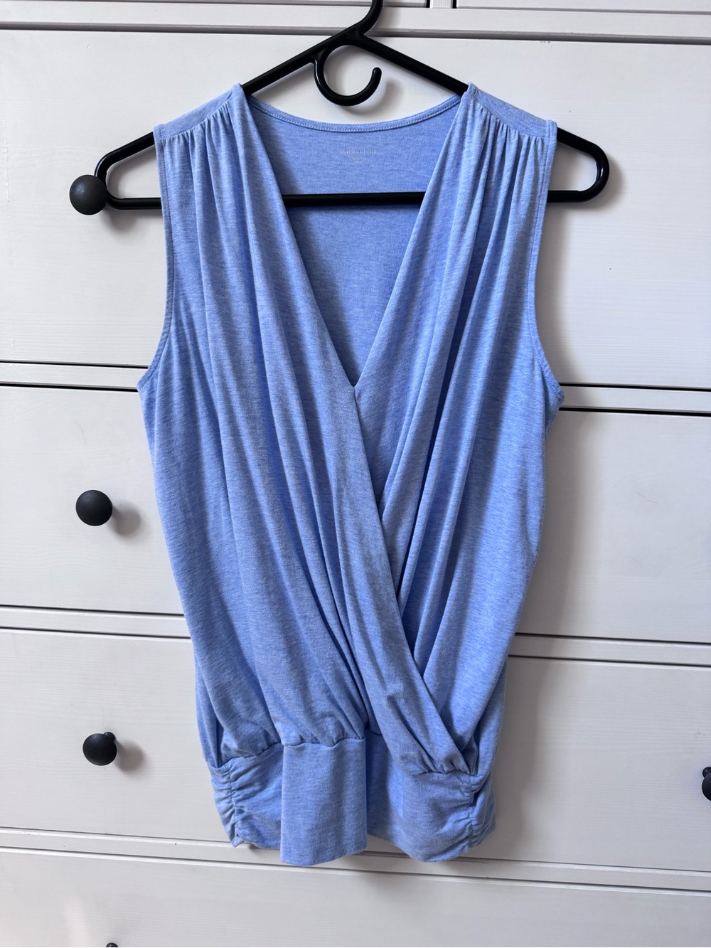 Garnet Hill Light Blue Sleeveless Surplice Knit Top